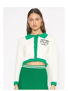 Anthropologie 4SI3NNA  REBEKAH SWEATER Hamptons Sports Cropped Button Cardigan‎